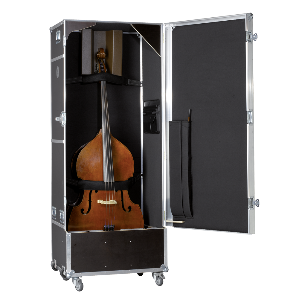 Flight case for 1 double-bass and accessories, swing door / protecting  strips